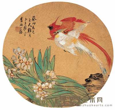 辛樾 花鸟 25×26cm